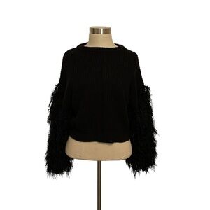 Cropped drop shoulder sweater with fuzzy sleeves